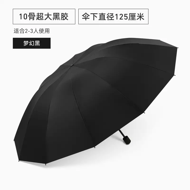 Black Anti-Wind Umbrella for 3 People with 12 Bones