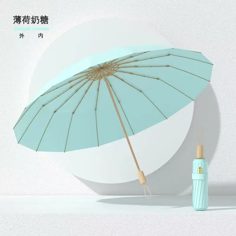 New Color Glue 16 Bone Sunshade Sun Umbrella Sunscreen UV Protection Women's Ins Folding Color Glue Dual-Use Upf50