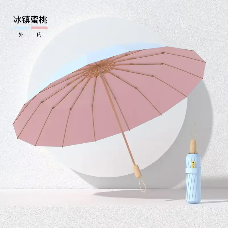 New Color Glue 16 Bone Sunshade Sun Umbrella Sunscreen UV Protection Women's Ins Folding Color Glue Dual-Use Upf50
