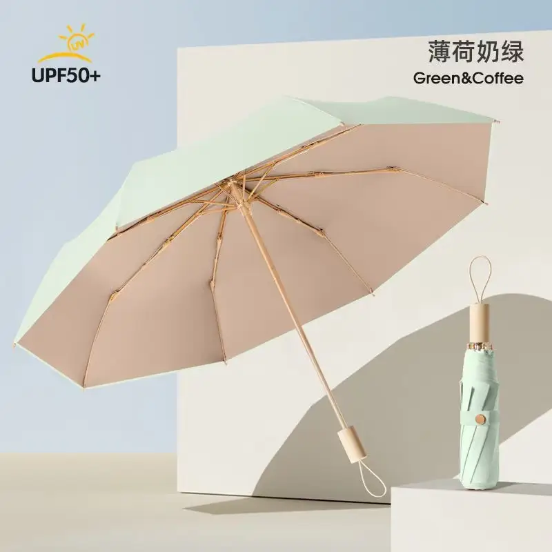 New Color Glue 16 Bone Sunshade Sun Umbrella Sunscreen UV Protection Women's Ins Folding Color Glue Dual-Use Upf50