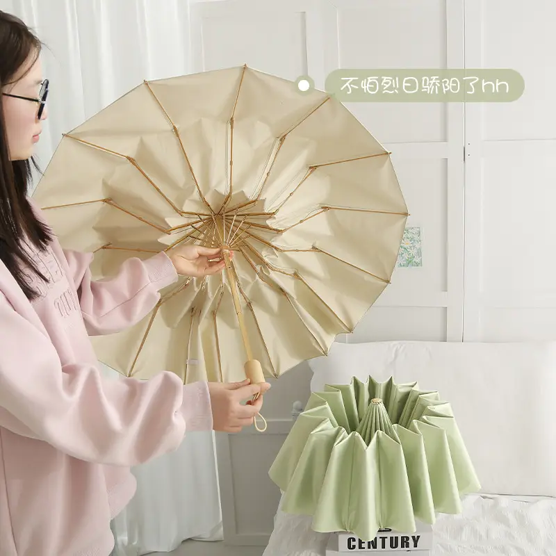 New Color Glue 16 Bone Sunshade Sun Umbrella Sunscreen UV Protection Women's Ins Folding Color Glue Dual-Use Upf50