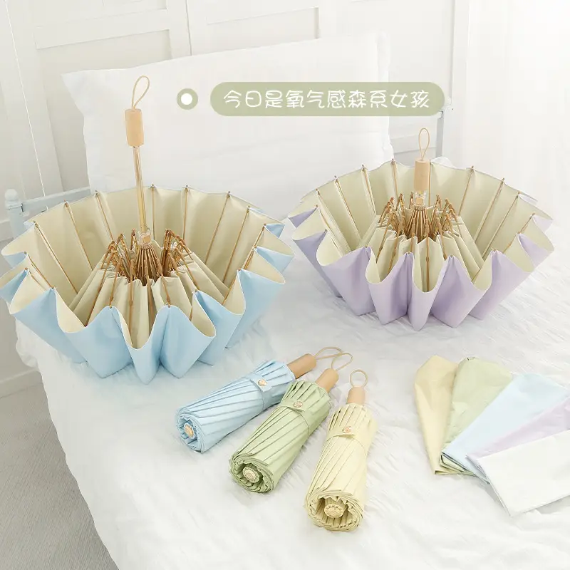 New Color Glue 16 Bone Sunshade Sun Umbrella Sunscreen UV Protection Women's Ins Folding Color Glue Dual-Use Upf50