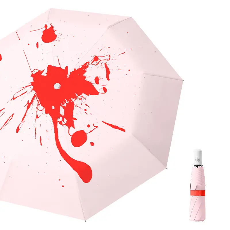 Color-Changing Umbrella with Splash Design, 6 Colors, Automatic, White Handle