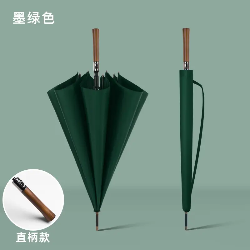 Business Wooden Handle Automatic Umbrella Black
