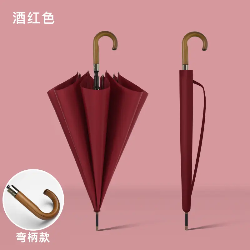 Business Wooden Handle Automatic Umbrella Black