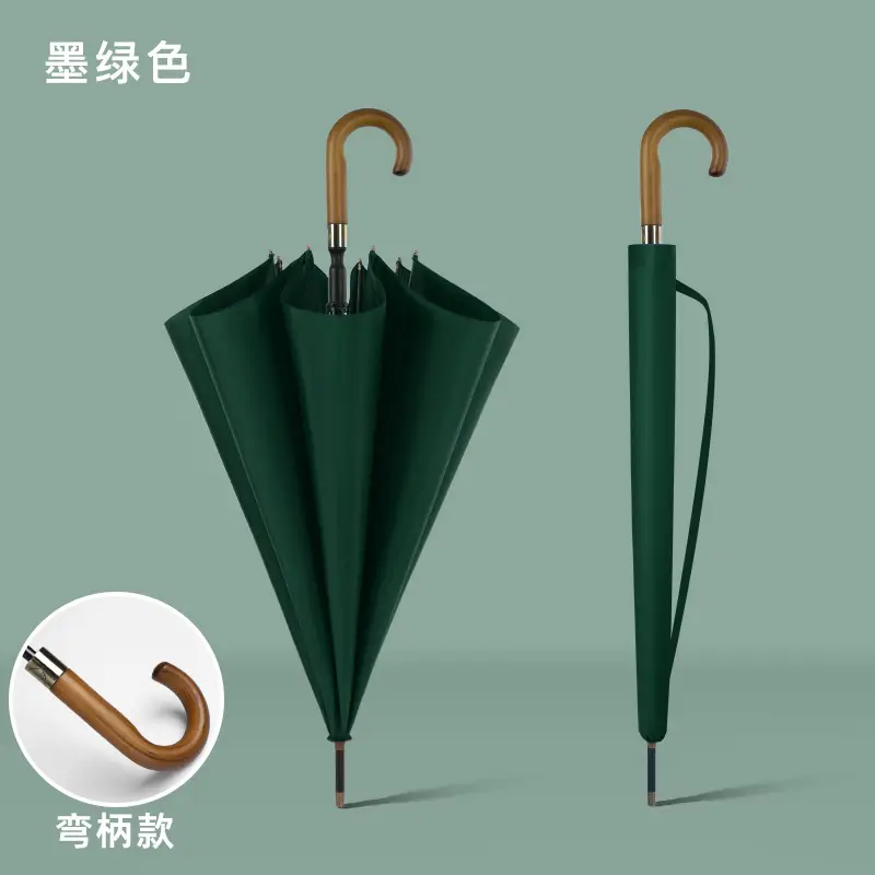 Business Wooden Handle Automatic Umbrella Black