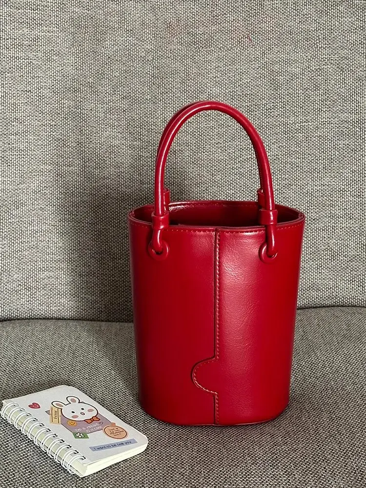 Black Retro Bucket Handbag for Women