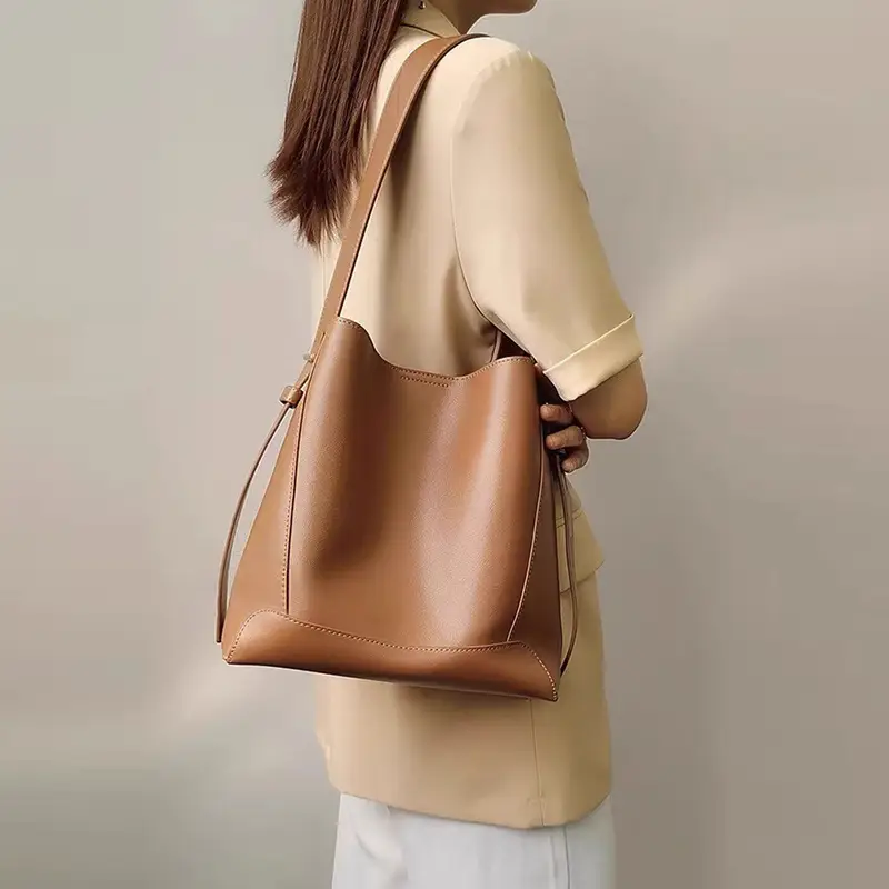 Creamy White Retro Bucket Bag for Girls School Commute