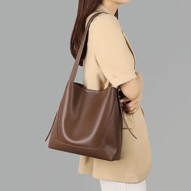 Creamy White Retro Bucket Bag for Girls School Commute