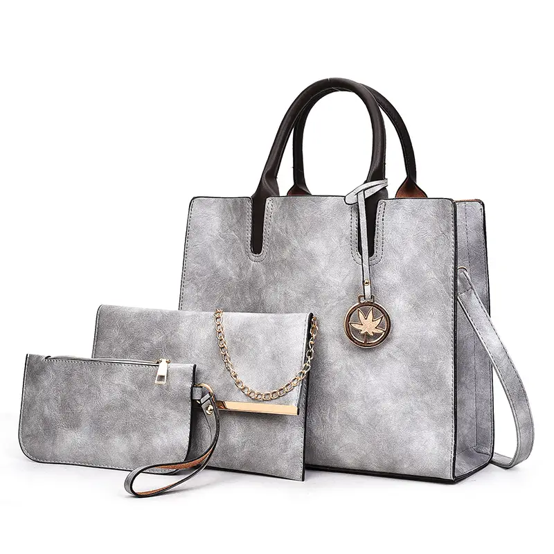 Multi-Piece Faux Leather Handbag Set Brown Star Charm