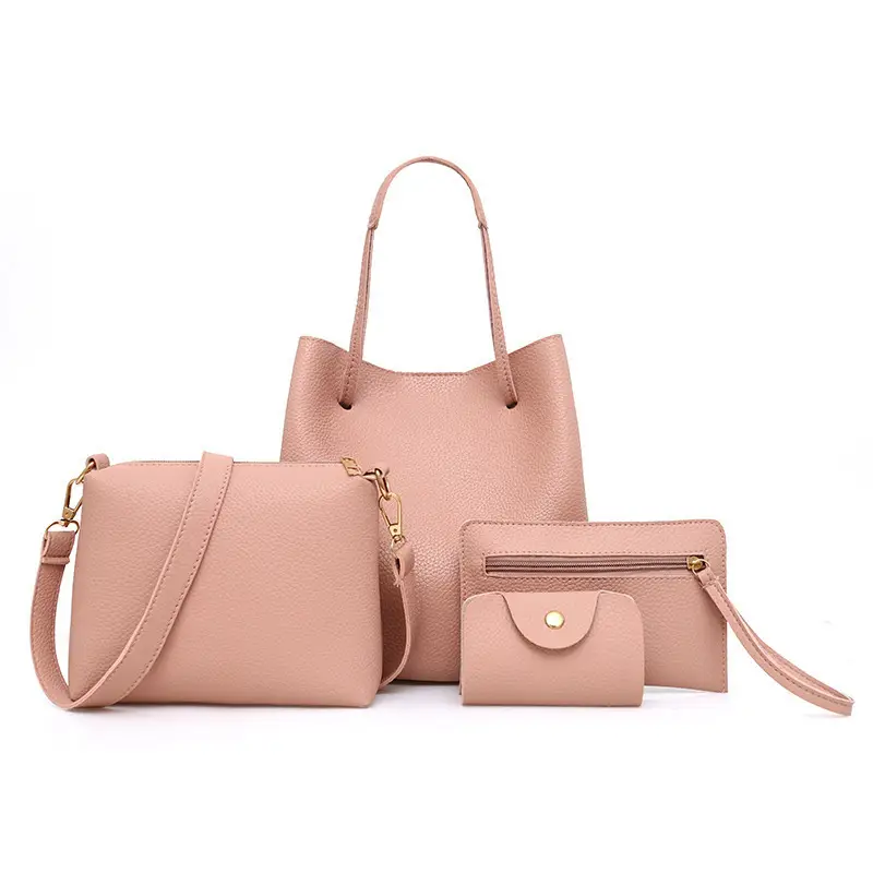 Litchi Leather 4-Piece Bag Set Warm Earthy Tone