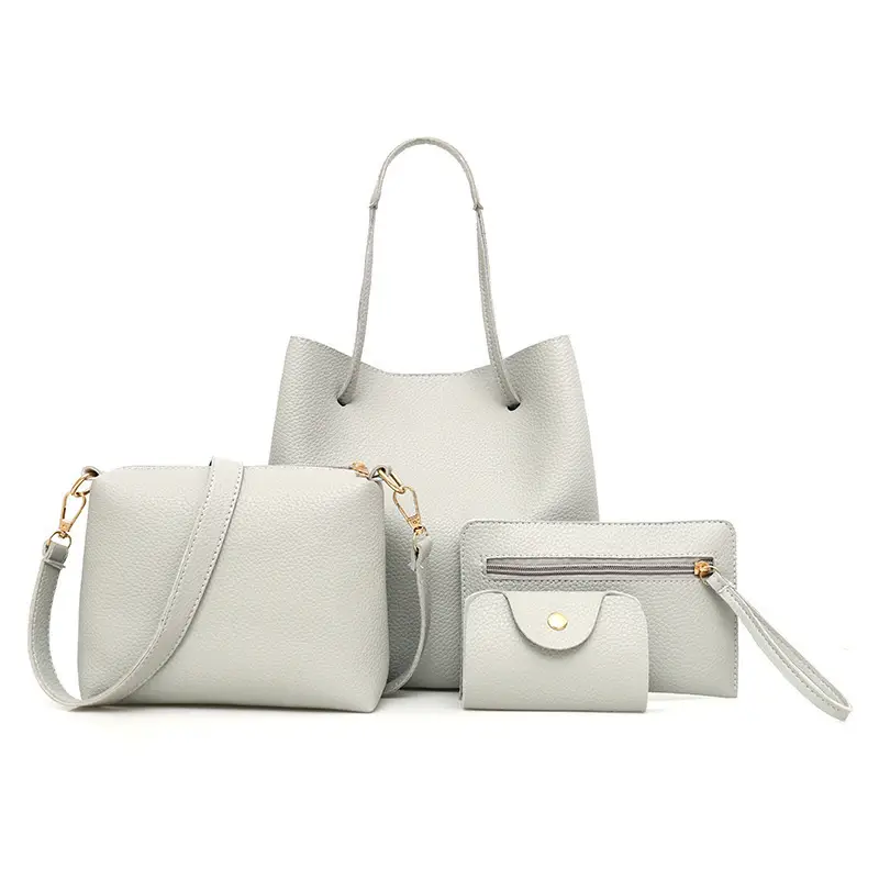 Litchi Leather 4-Piece Bag Set Warm Earthy Tone