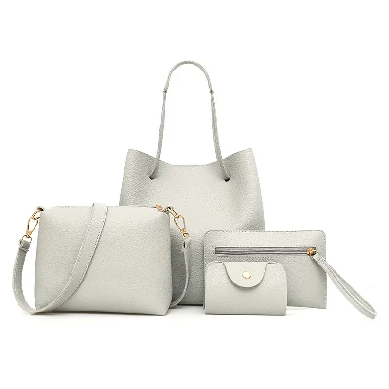 Litchi Leather 4-Piece Bag Set Warm Earthy Tone