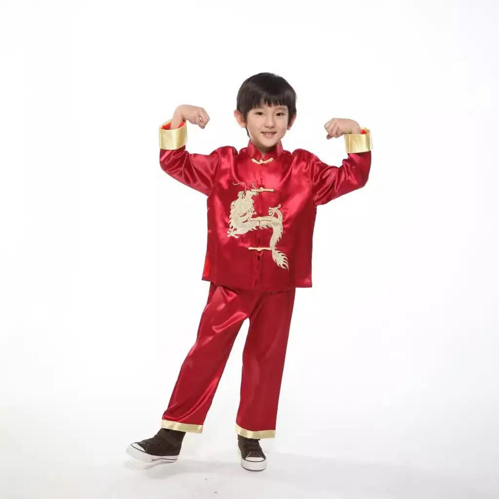 Pakistani Kids Tang Suits with Golden Dragon Embroidery
