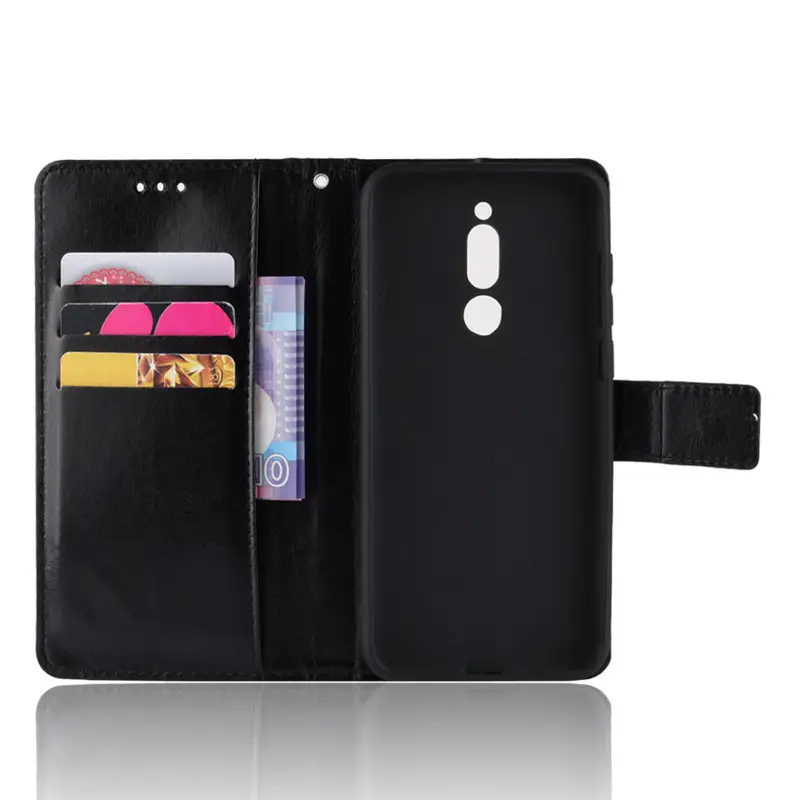Premium Leather Flip Wallet Case for Meizu M6T 16s M15 in Black Red Brown Cream