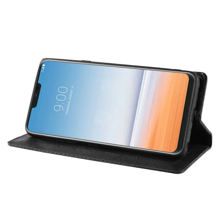 LG G7 ThinQ Card Flip Leather Cover with Magnetic Buckle - Black, Blue, Brown, Red