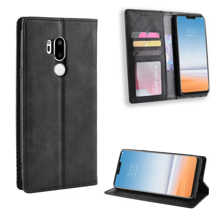 LG G7 ThinQ Card Flip Leather Cover with Magnetic Buckle - Black, Blue, Brown, Red