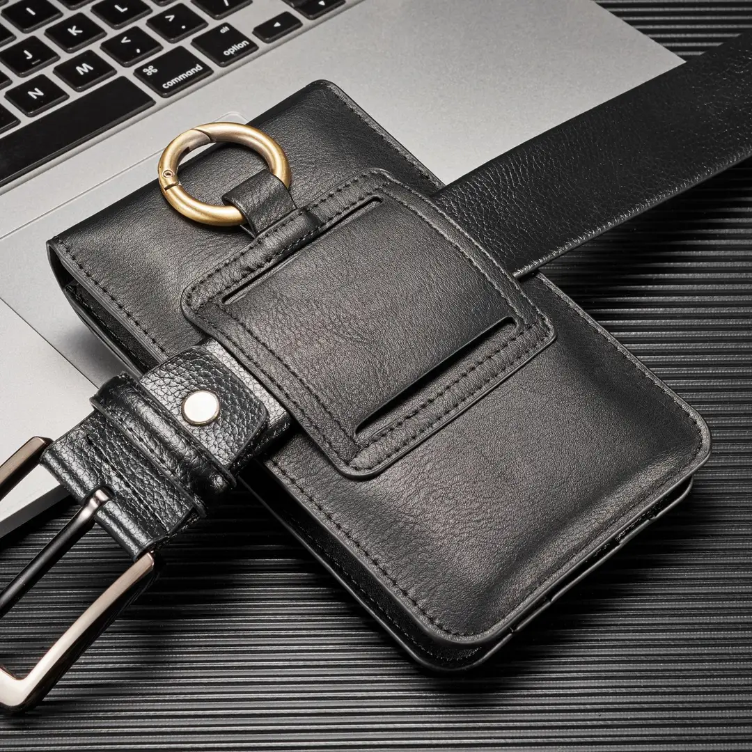 Black Leather Waist Bag for iPhone 12/11 Pro Max