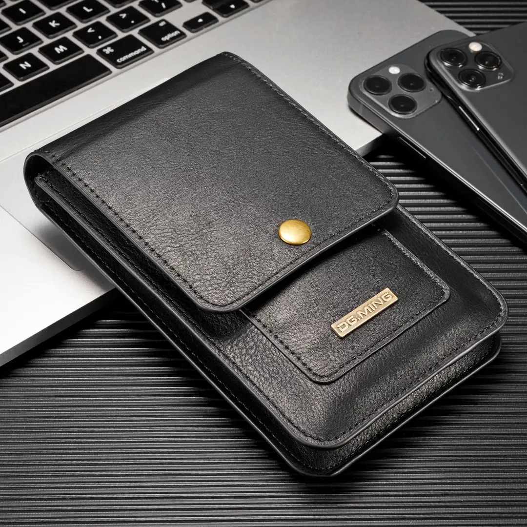 Black Leather Waist Bag for iPhone 12/11 Pro Max