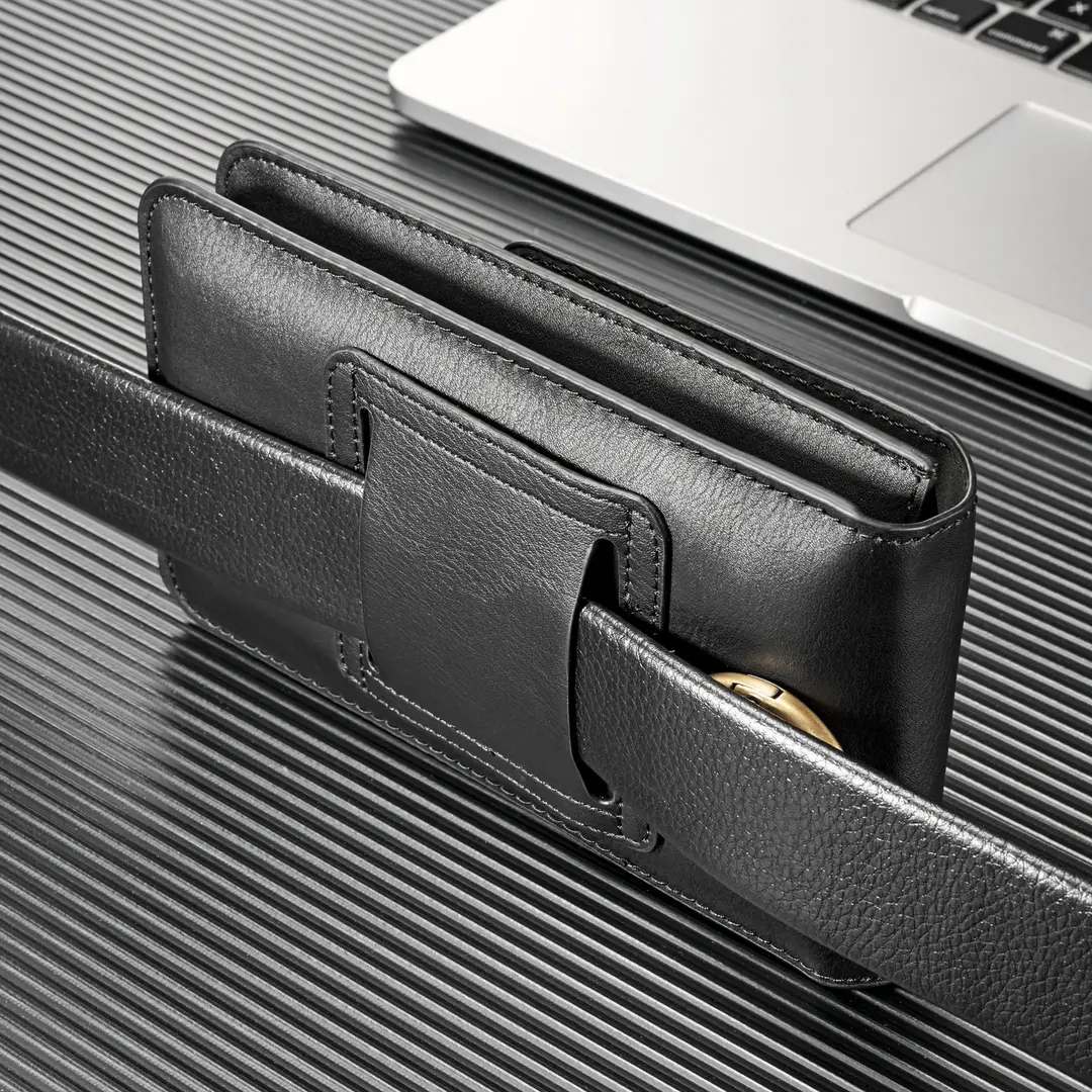 Black Leather Waist Bag for iPhone 12/11 Pro Max