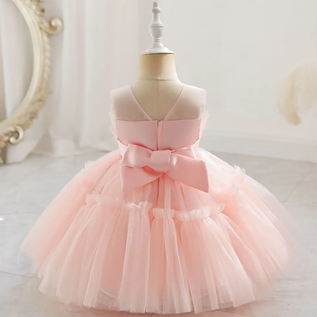 Red Puffy Tulle Dress with Bow Headband for Girls