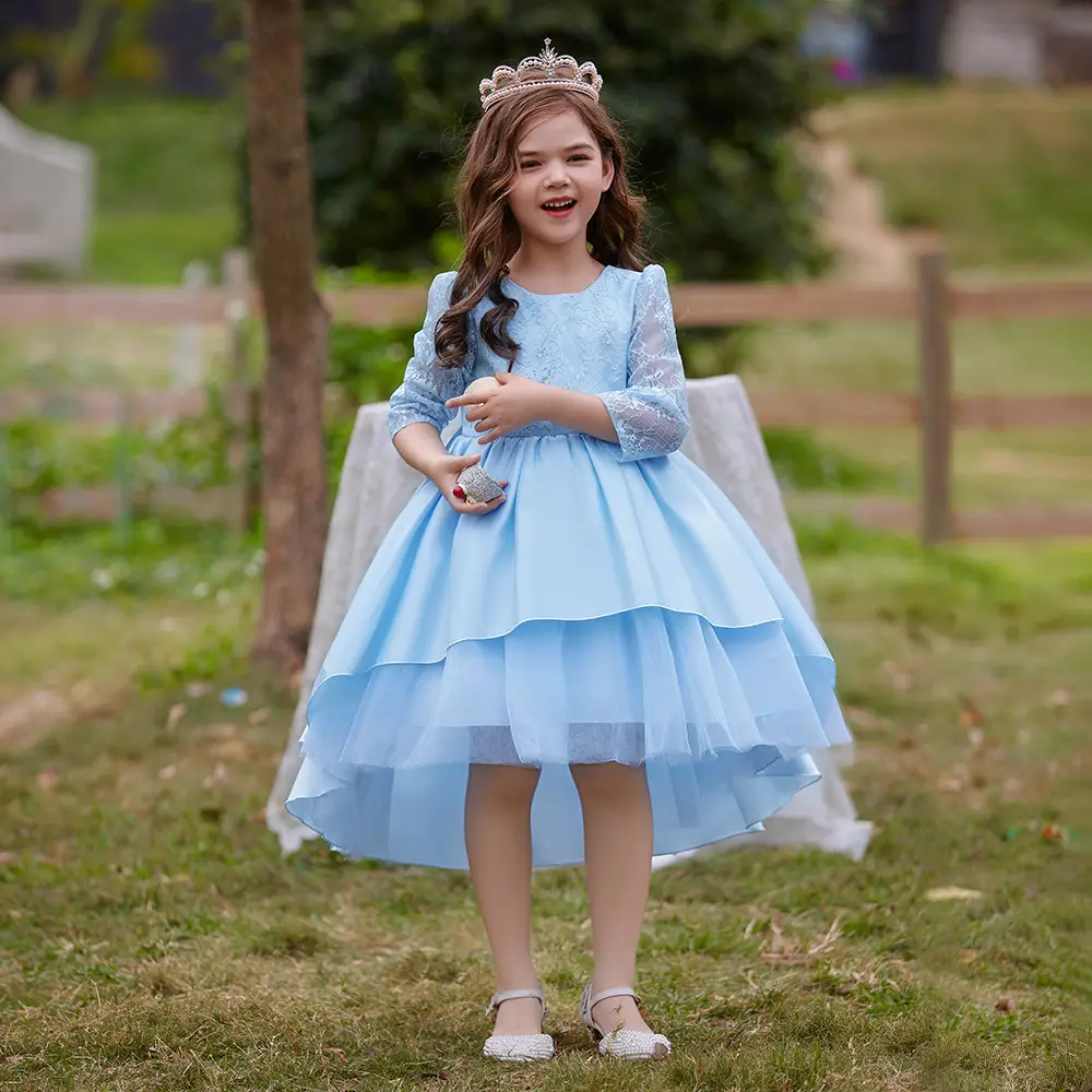 Light Blue Princess Tulle Dress for Girls Wedding Party Wear
