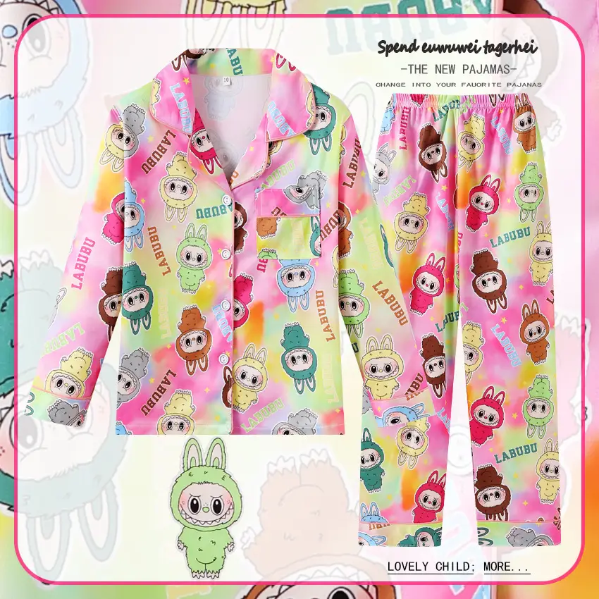 LABUBU Pink Tie-Dye Pajamas for Kids 3-10 Years