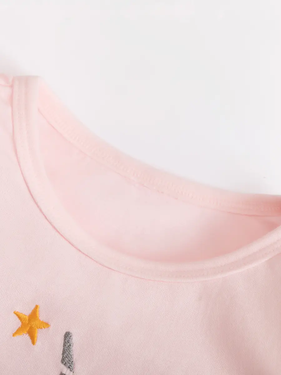 Pink Unicorn Embroidered Girl's Skirt Dress