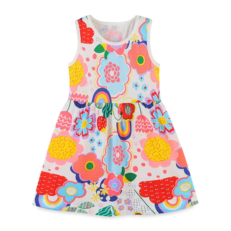 Cotton Cartoon Print Dress for Girls Summer Party Wear