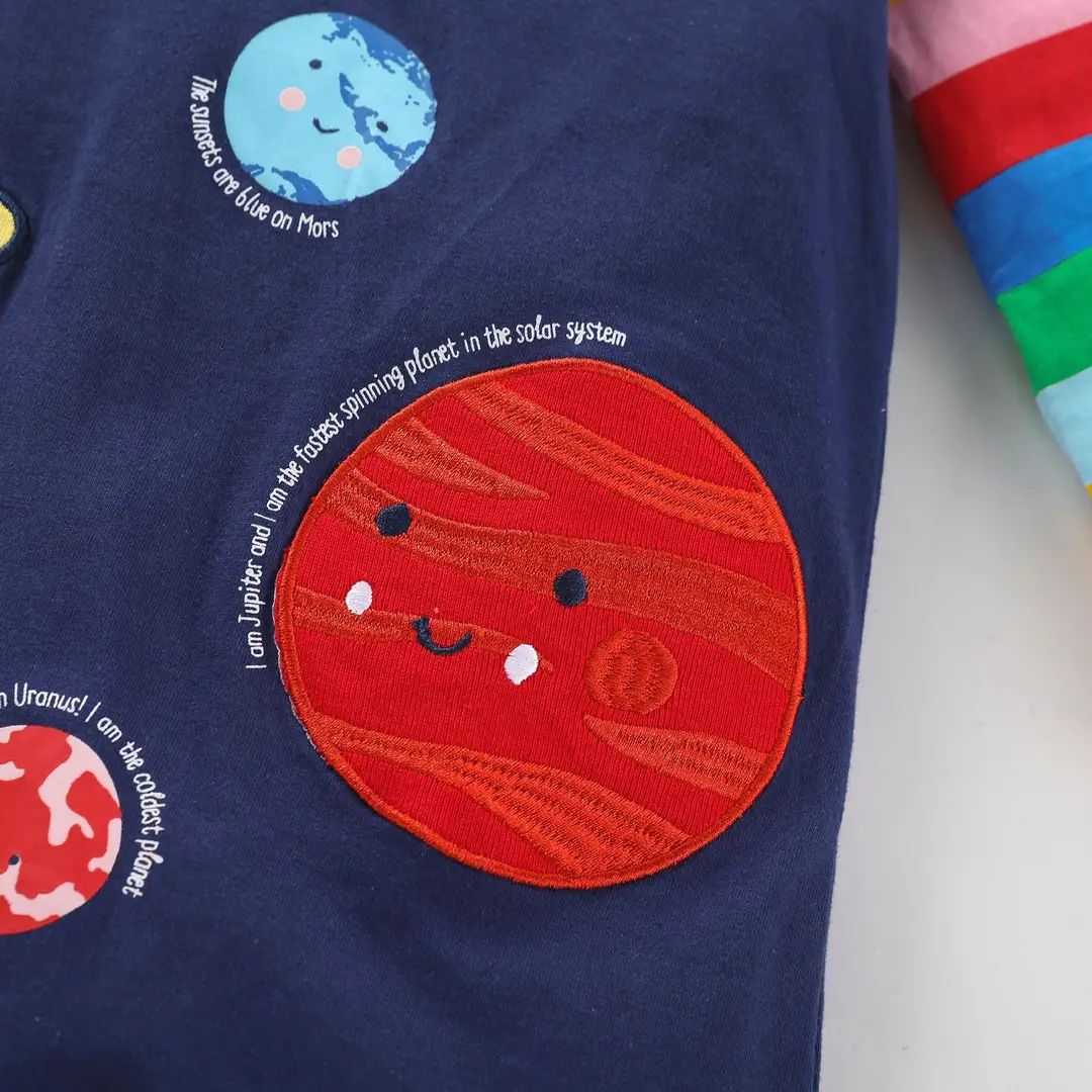 Kids Space Dress Navy Blue Planet Print Long Sleeve