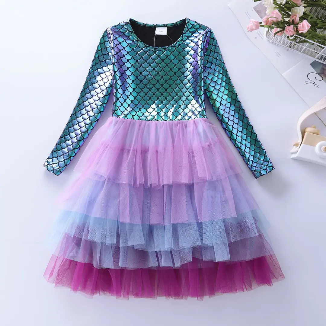 Mermaid Scale Dress for Girls 3-4 Years Iridescent Tulle Skirt