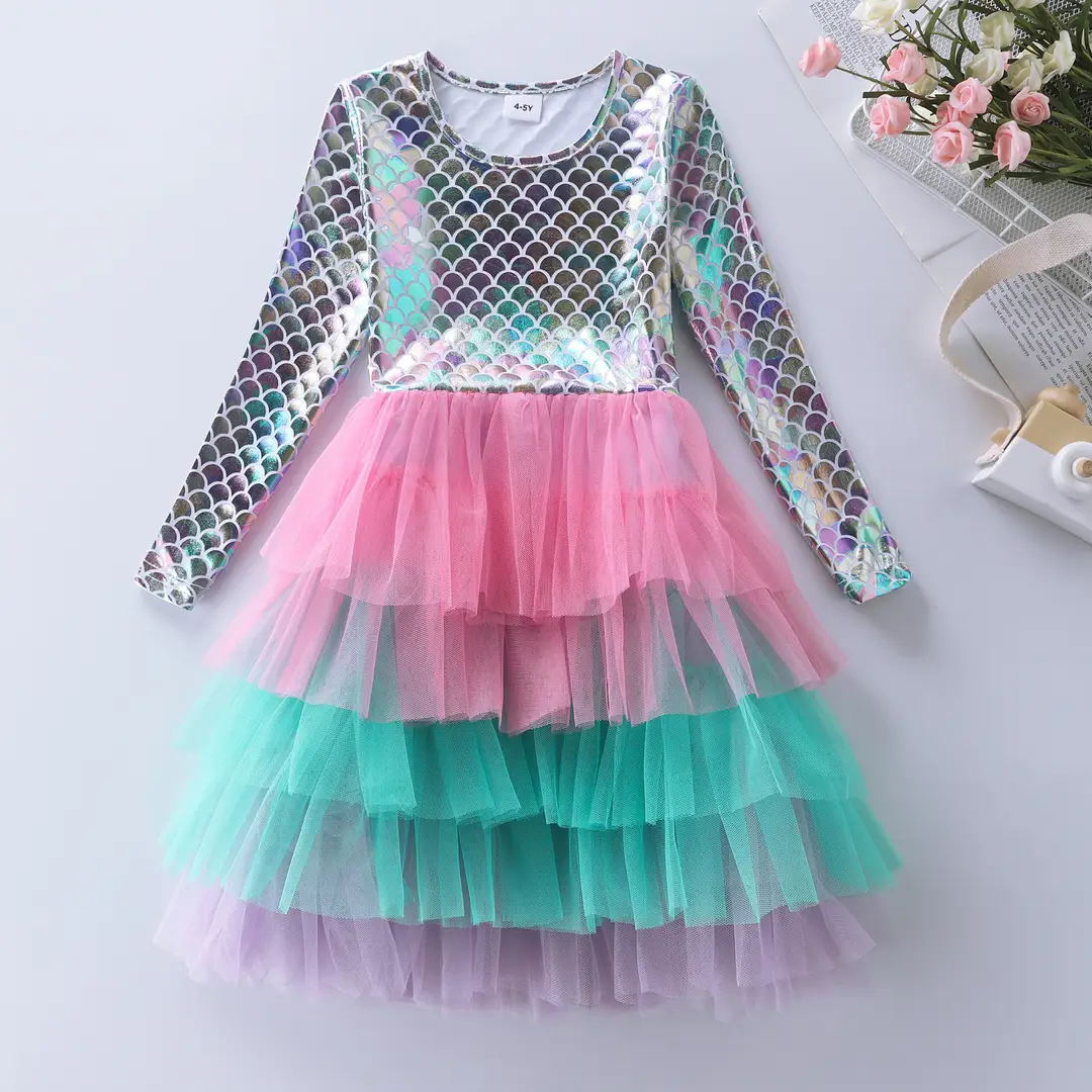Mermaid Scale Dress for Girls 3-4 Years Iridescent Tulle Skirt