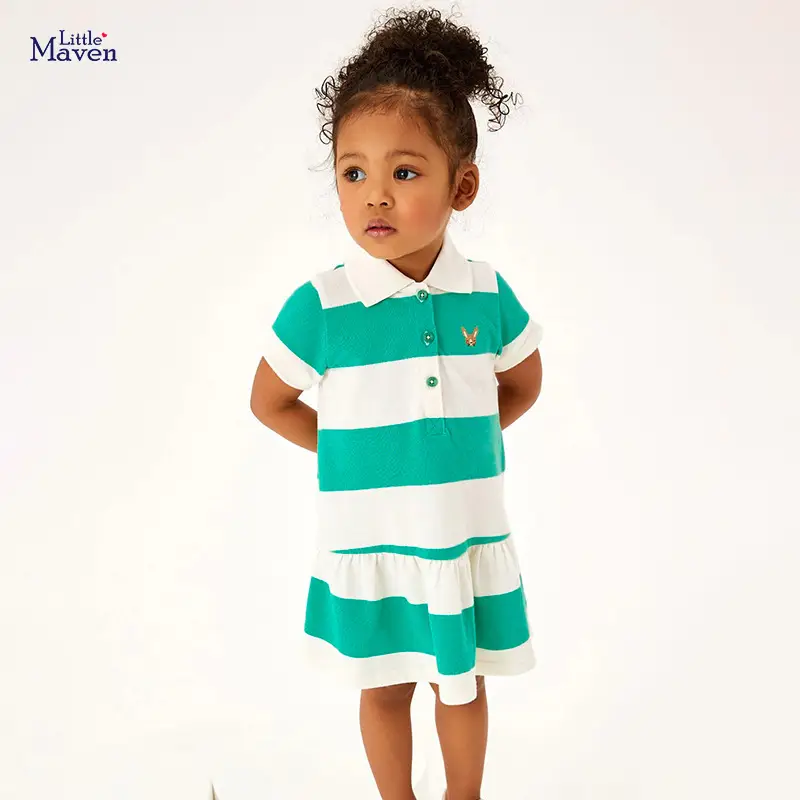 Little Raven Striped Green White Kids Dress