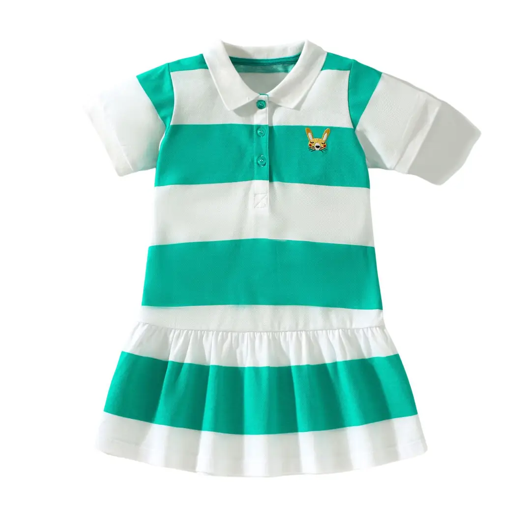 Little Raven Striped Green White Kids Dress