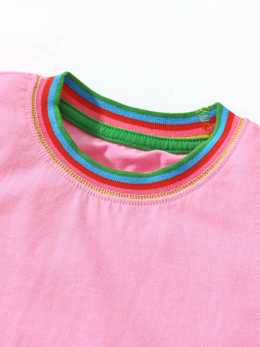 Girls Cotton Dress Rainbow Stripes Animal Embroidery