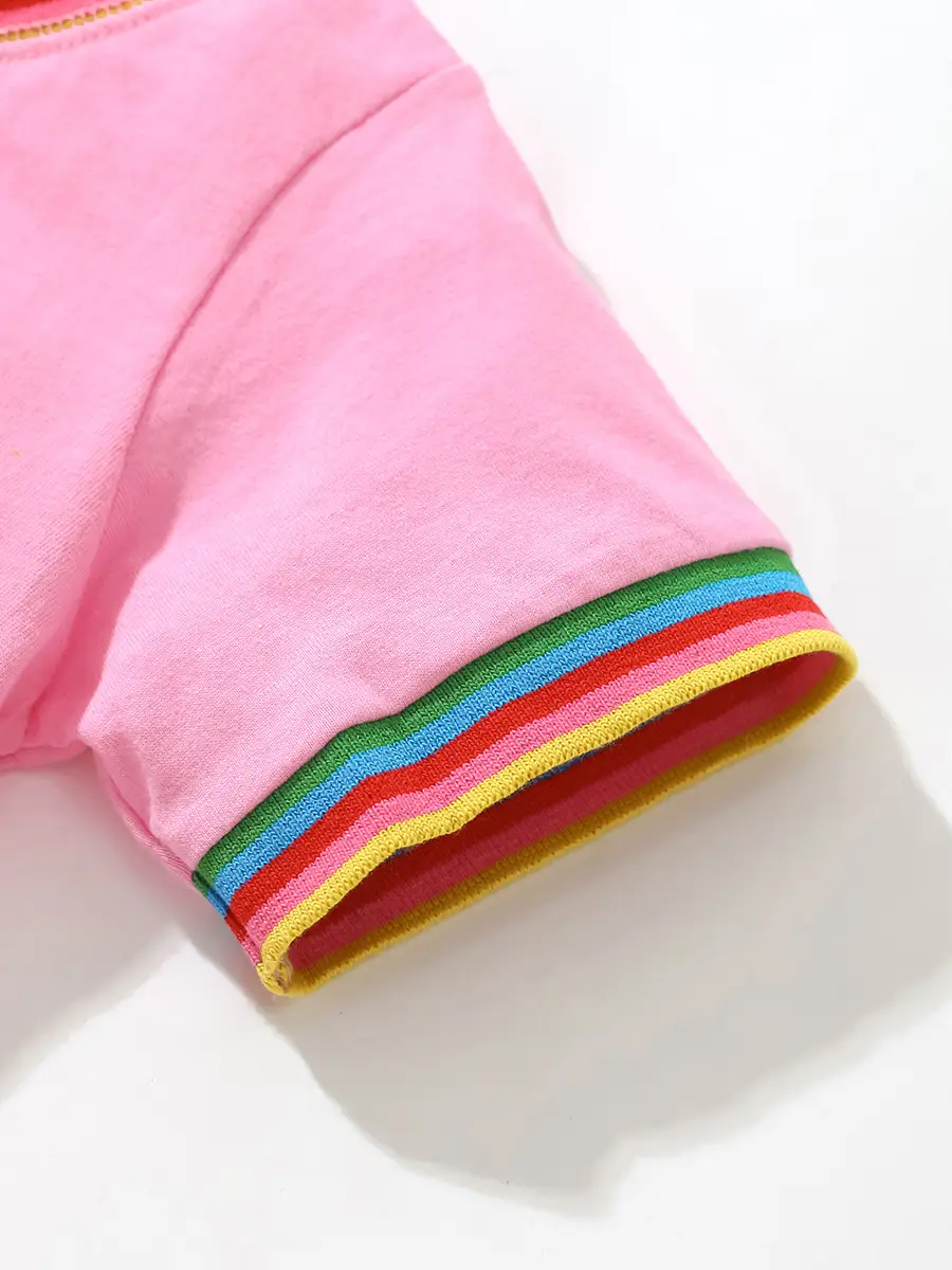 Girls Cotton Dress Rainbow Stripes Animal Embroidery