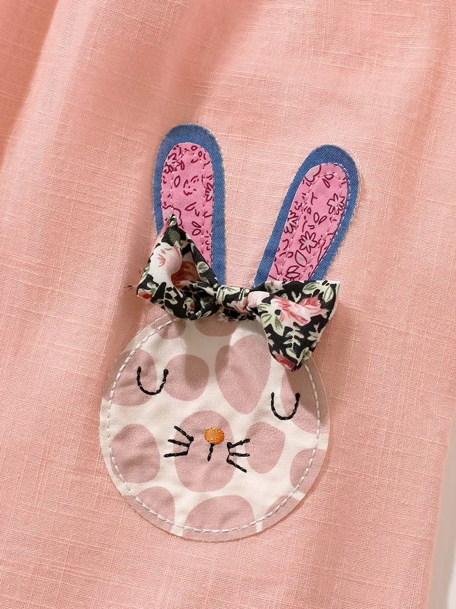 Cute Bunny Embroidered Cotton Dress for Girls Summer