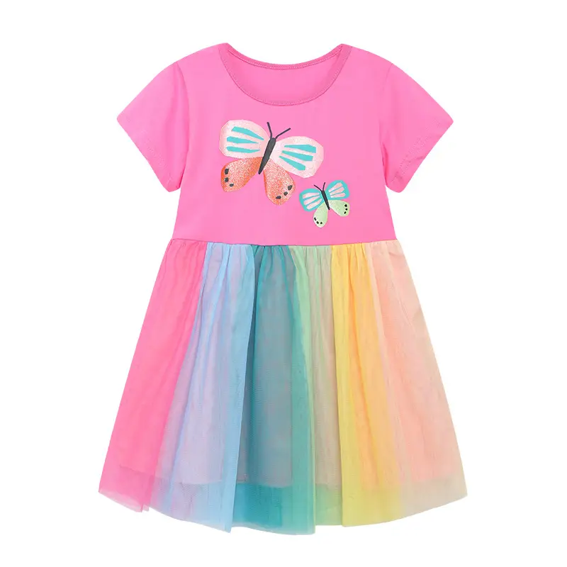 Girls Butterfly Embroidered Rainbow Skirt Dress