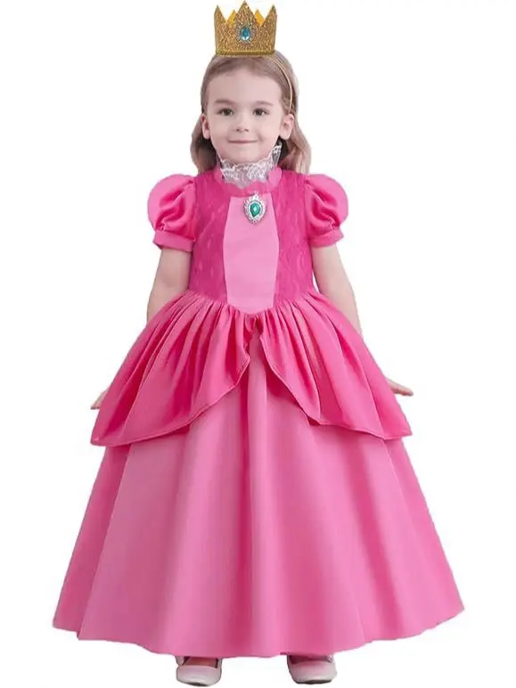 Pink Princess Dress for Girls with Crown Accessory