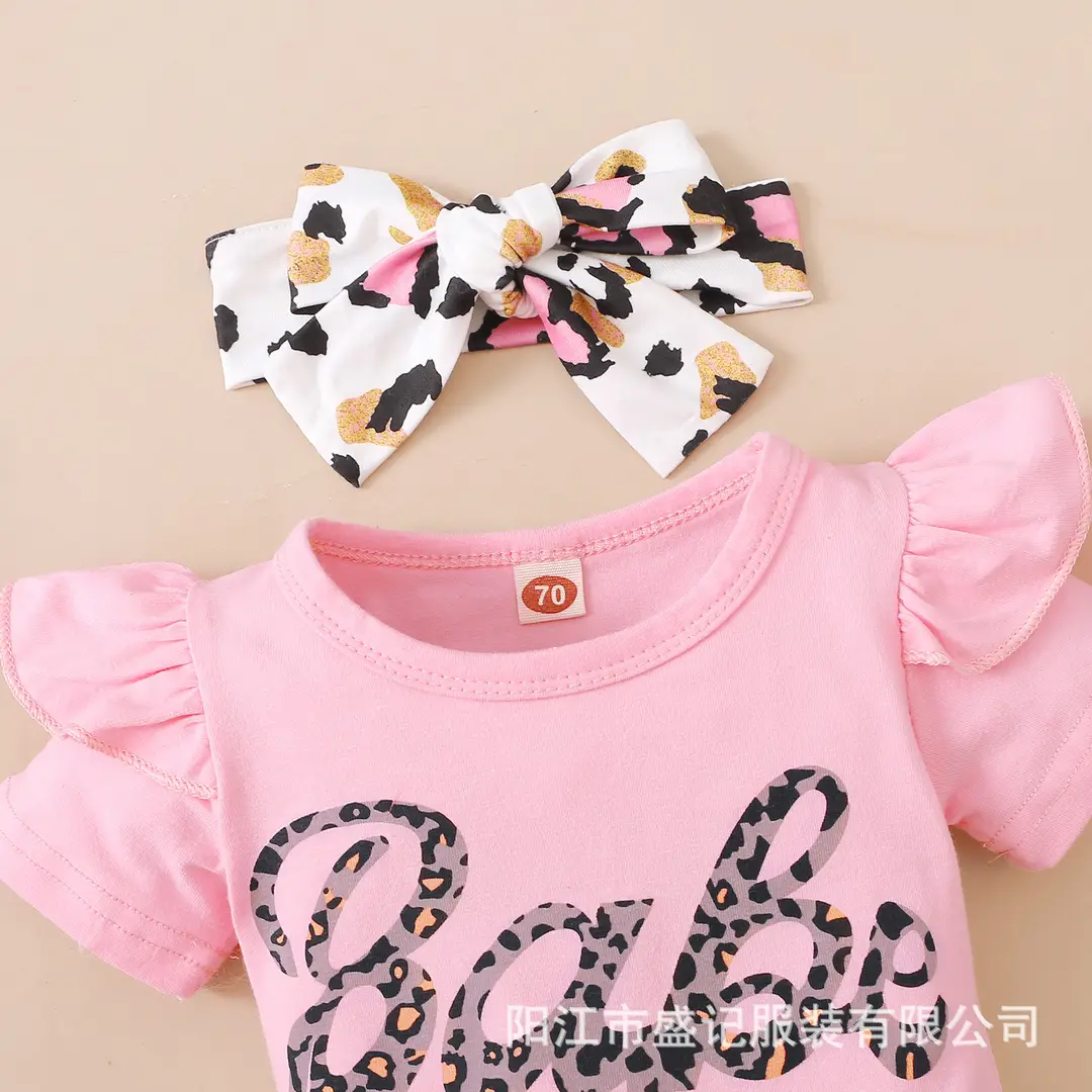 Pink Leopard Print Baby Outfit Set for 0-3M