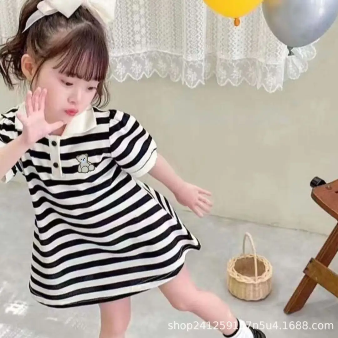 Kids A-Line Striped Skirt Black White Summer Wear