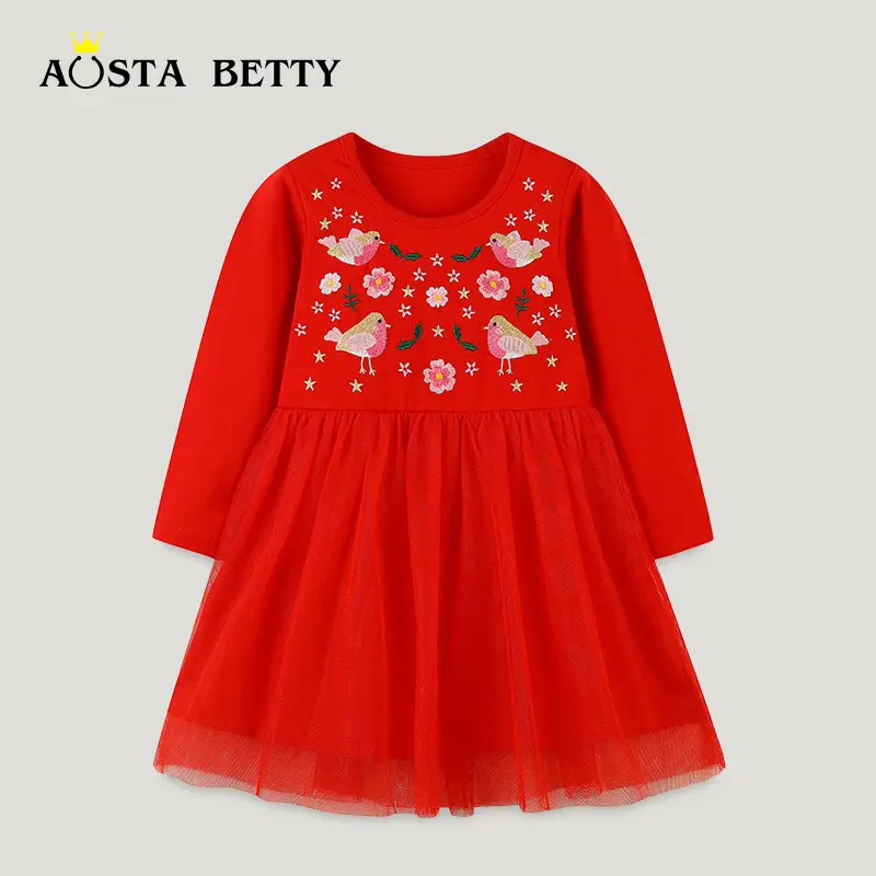 Red Embroidered Princess Skirt Dress for Girls
