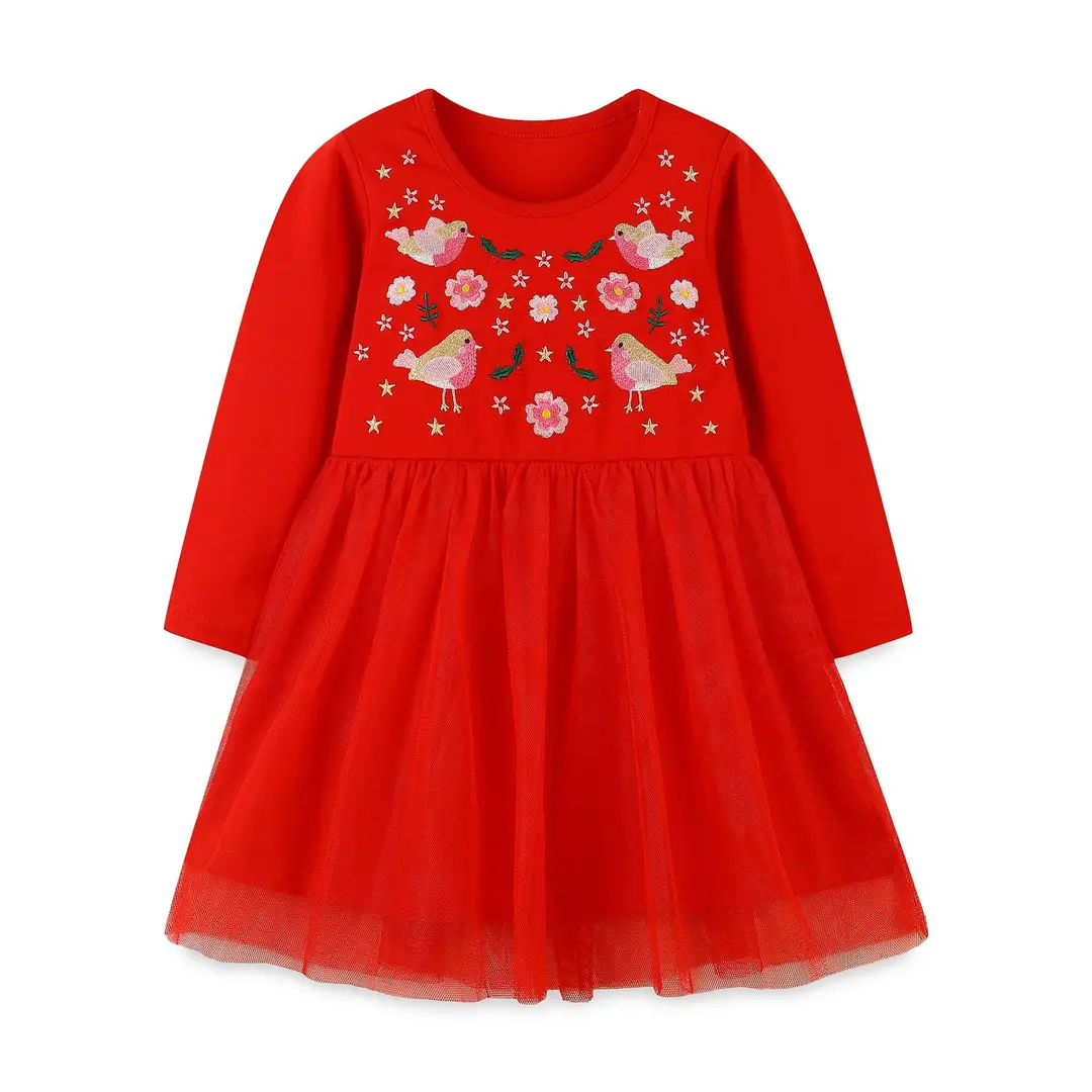 Red Embroidered Princess Skirt Dress for Girls