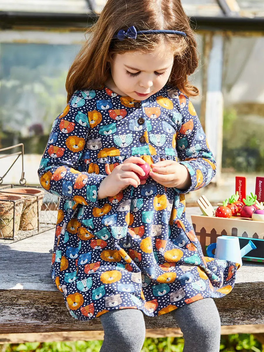 Long Sleeve Cotton Dress for Girls Autumn Wear