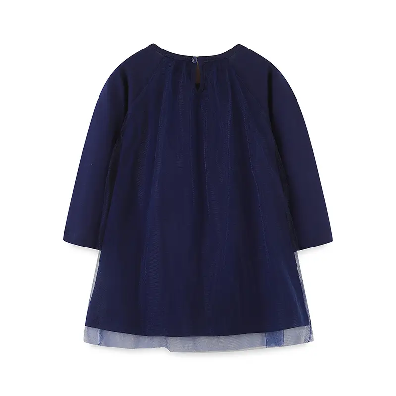 Princess Dress for Girls Navy Blue Hearts Long Sleeve