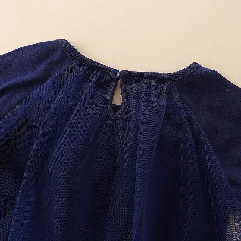 Princess Dress for Girls Navy Blue Hearts Long Sleeve