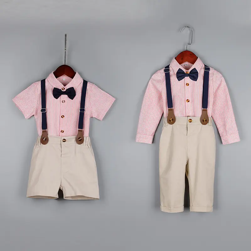 Kids Korean Style Shirt & Pants Set Pink Striped