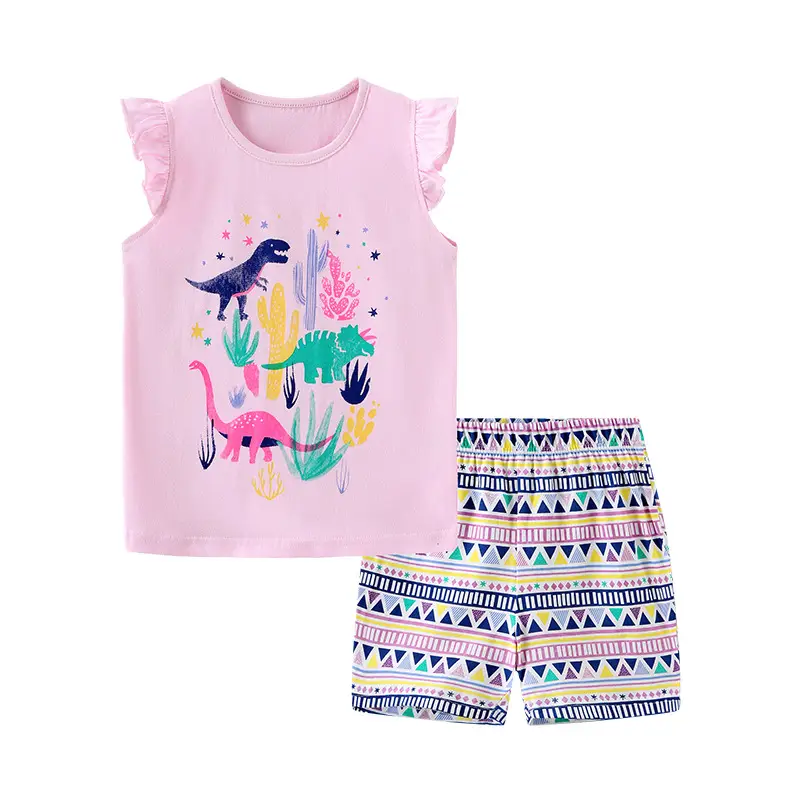 Kids Dinosaur Print 2-Piece Cotton Set Pink