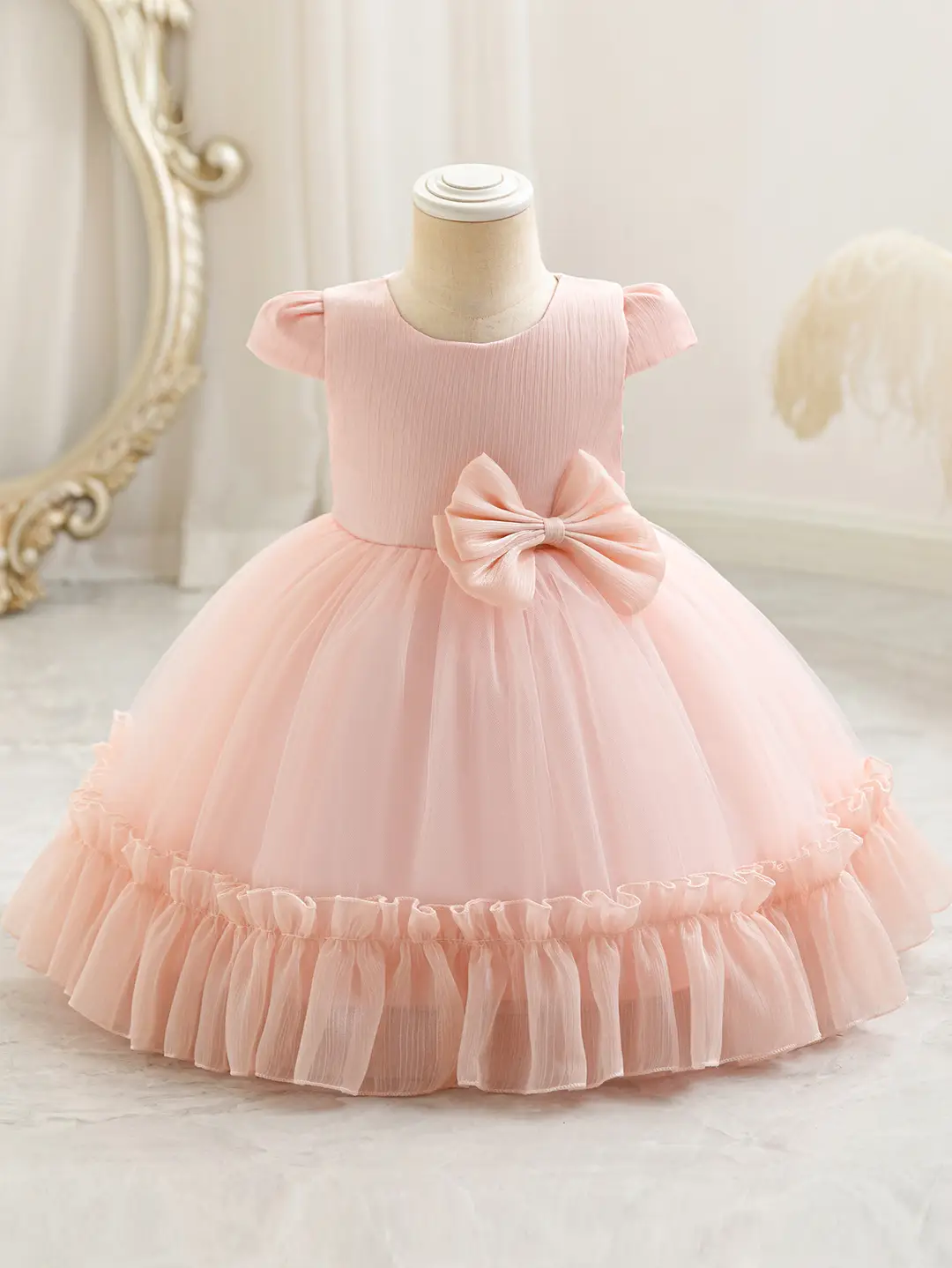 Pink Princess Bow Ruffled Skirt Dress for Kids