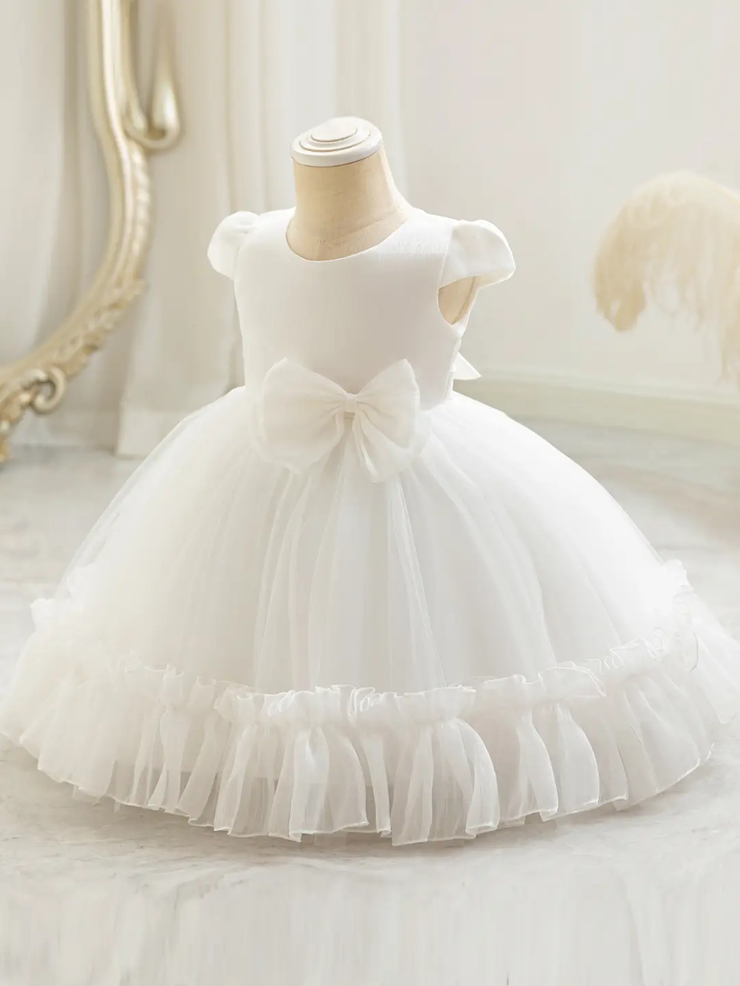 Pink Princess Bow Ruffled Skirt Dress for Kids